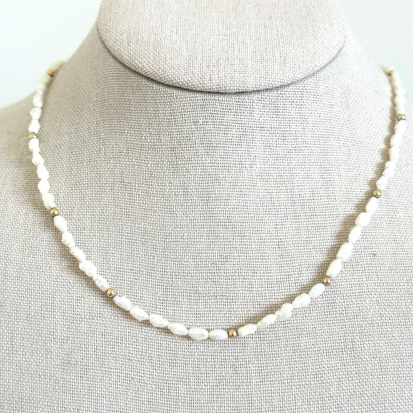 14K Solid Yellow Gold Genuine Freshwater Pearl Ladies Strand Necklace 18" - Picture 1 of 11
